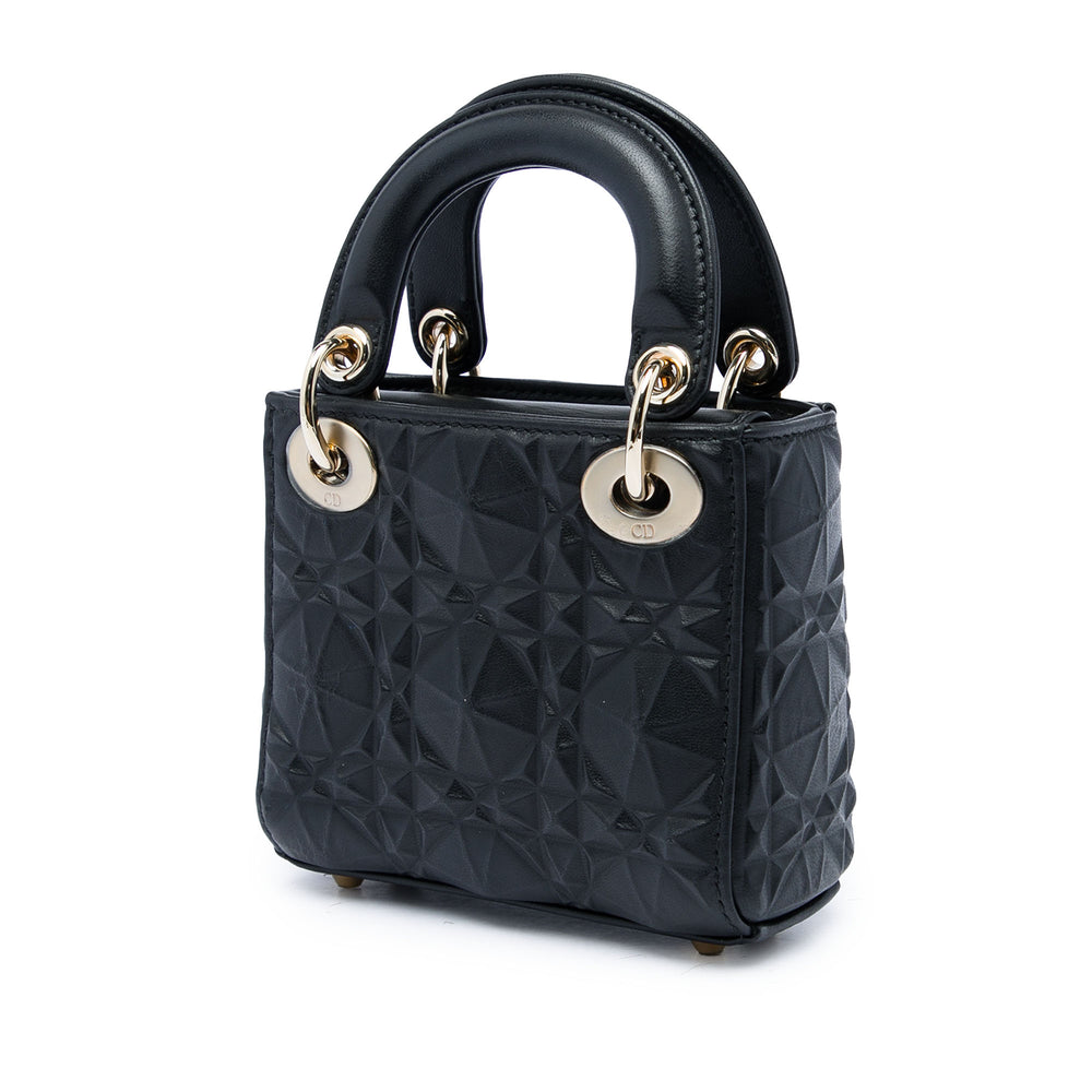 Dior Lady Dior Cannage Diamond Micro Cuir de veau Noir – vue 2 – GABY PARIS