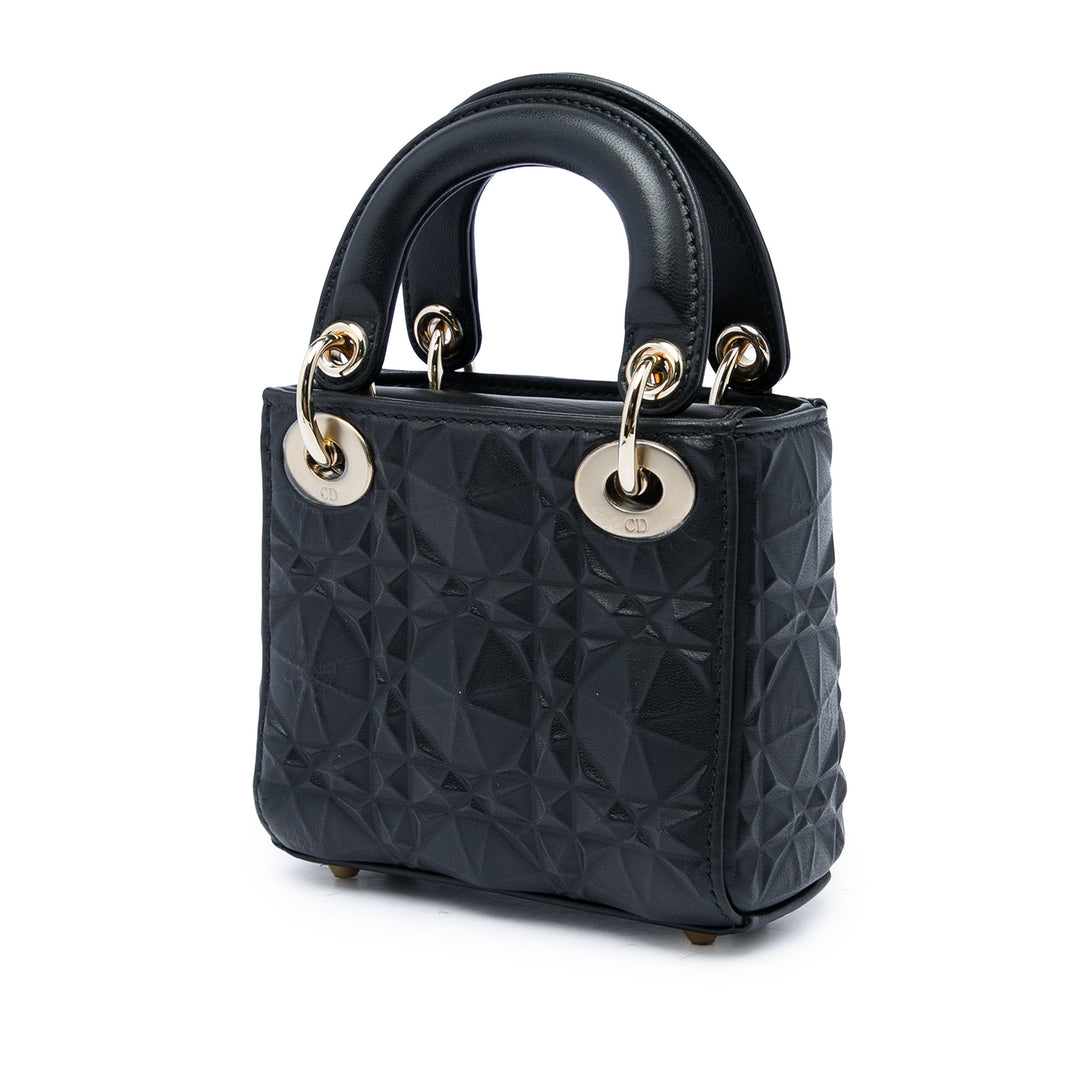 Dior Lady Dior Cannage Diamond Micro Cuir de veau Noir – vue 2 – GABY PARIS