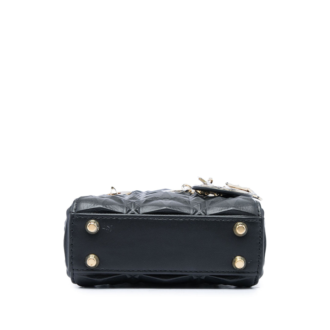 Dior Lady Dior Cannage Diamond Micro Cuir de veau Noir – vue 3 – GABY PARIS