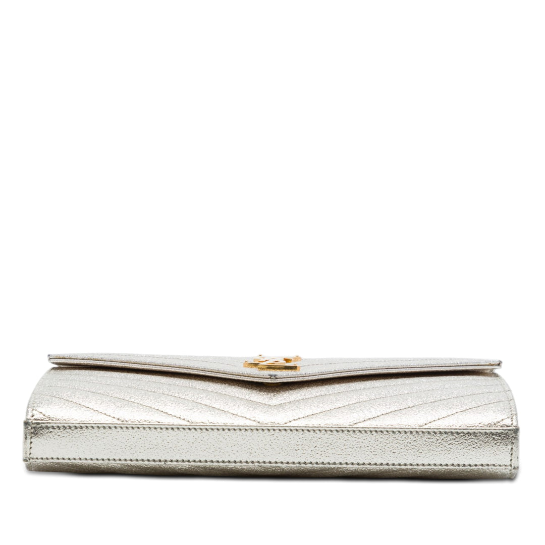 Métallisé Grain De Poudre Matelasse Chevron Chaîne Portefeuille Monogram Doré