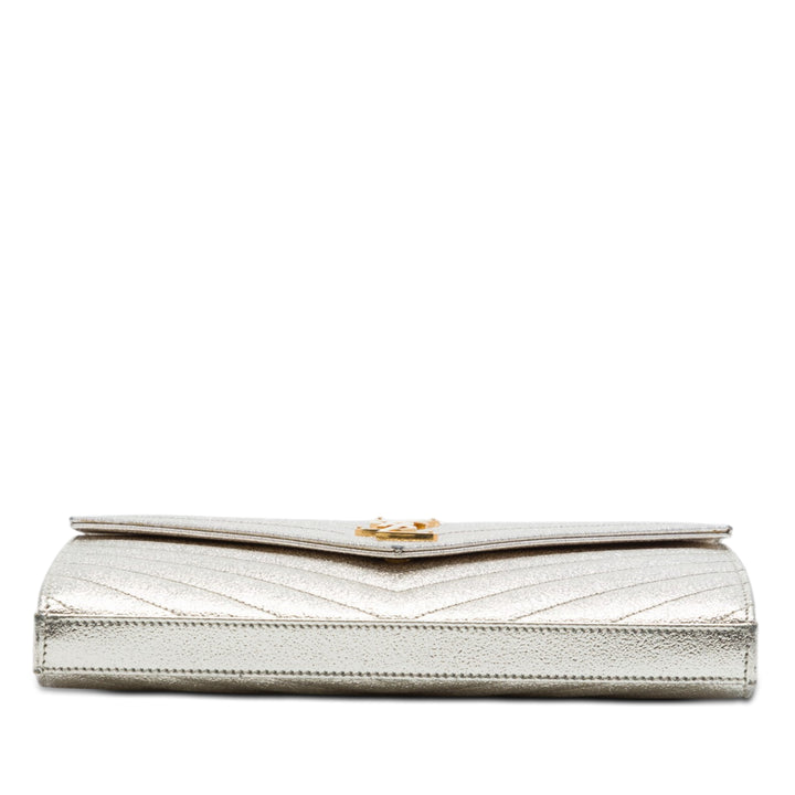 Métallisé Grain De Poudre Matelasse Chevron Chaîne Portefeuille Monogram Doré