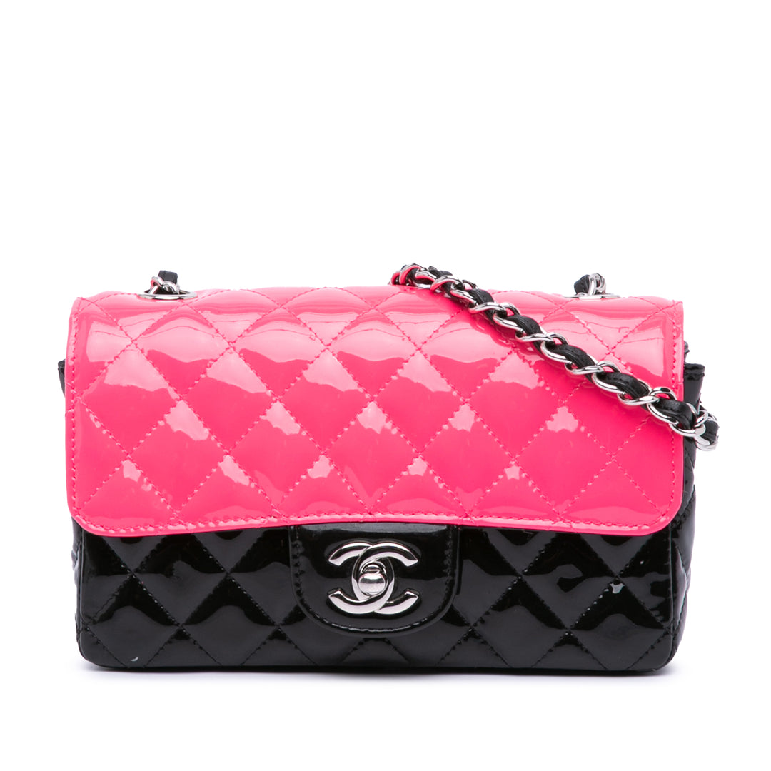 Mini Rectangular Classic Bicolor Patent Single Flap Pink - Gaby Paris