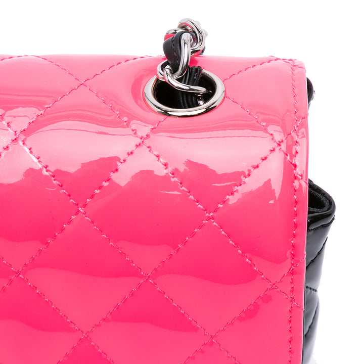 Mini Rectangular Classic Bicolor Patent Single Flap Pink - Gaby Paris