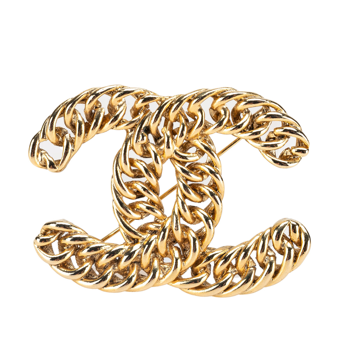 Gold Plated CC Chain Brooch Gold - Gaby Paris