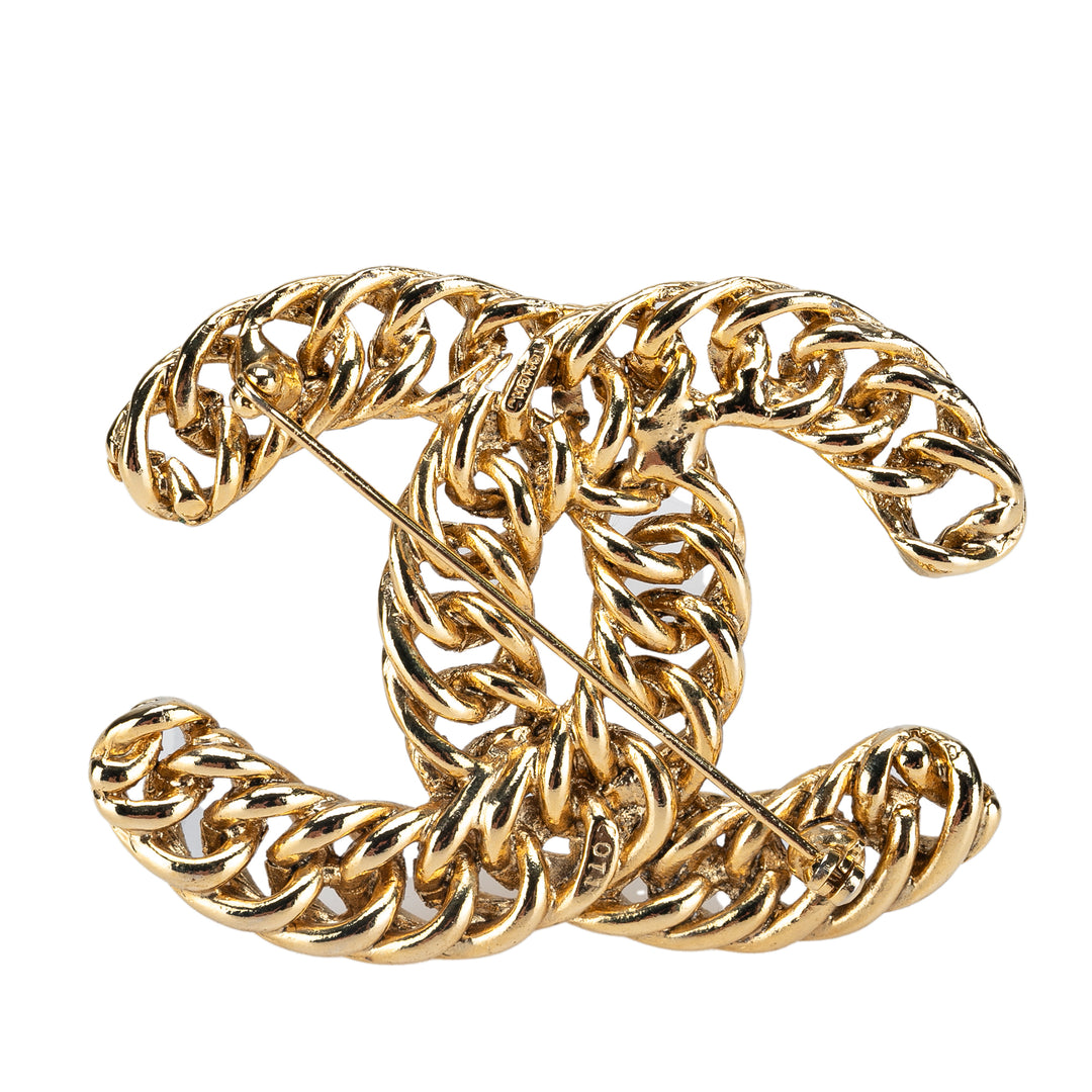 Gold Plated CC Chain Brooch Gold - Gaby Paris