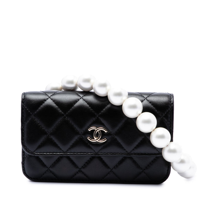 Chanel Matelassé Perles Pochette avec chaîne Maxi Cuir d'agneau