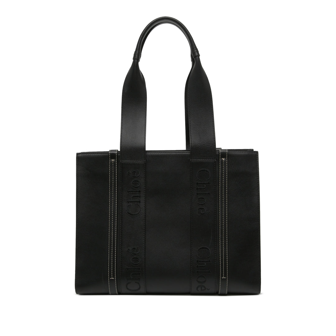 Chloé Cabas Woody Moyen Cuir de veau Noir – vue principale – GABY PARIS