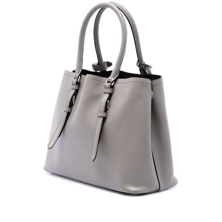 Prada Double Poignée Sac Moyen Saffiano Gris – vue 2 – GABY PARIS