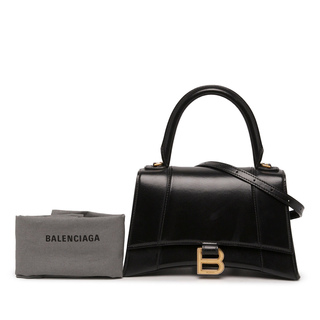 Balenciaga Sac à main brillant Box Hourglass à Petit Cuir de veau Noir – vue 6 – GABY PARIS