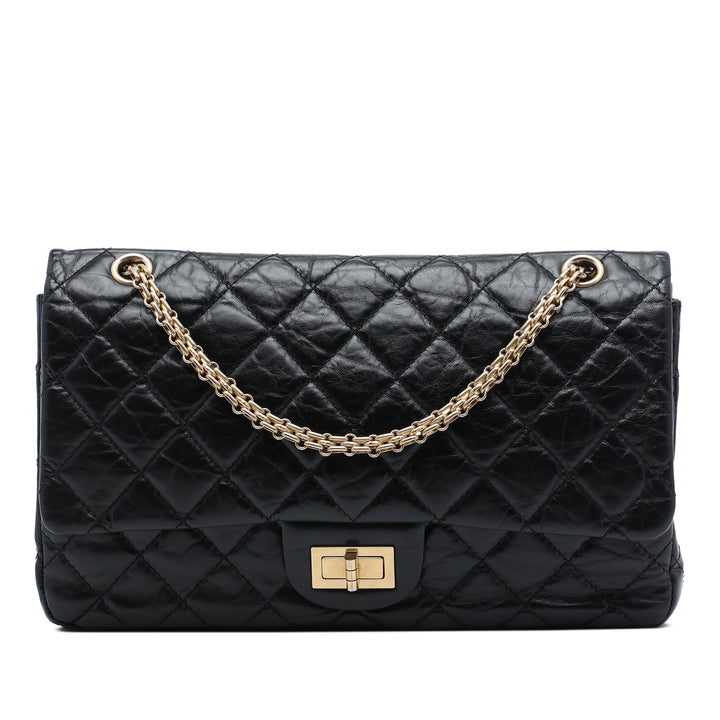 Matelassé vieilli Reissue 2.55 Double rabat 227 Cuir de veau Noir