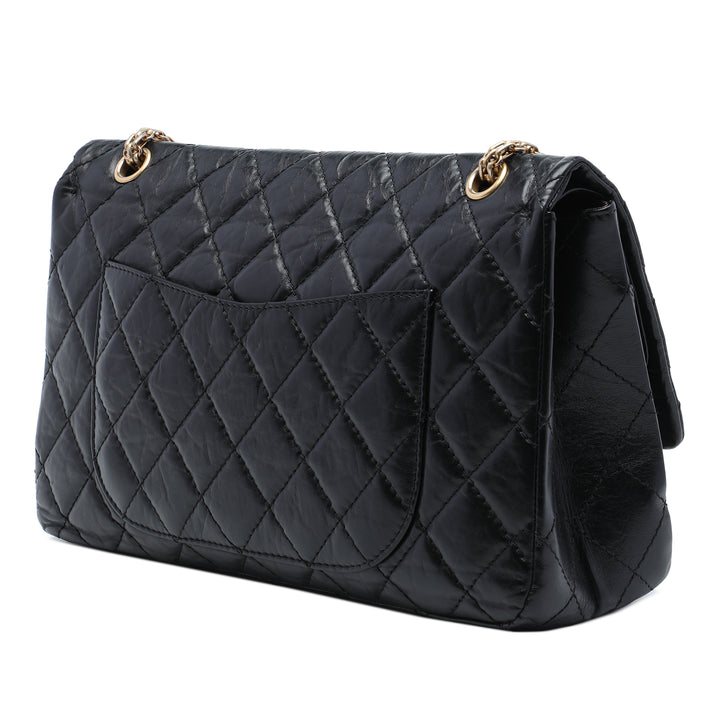 Matelassé vieilli Reissue 2.55 Double rabat 227 Cuir de veau Noir