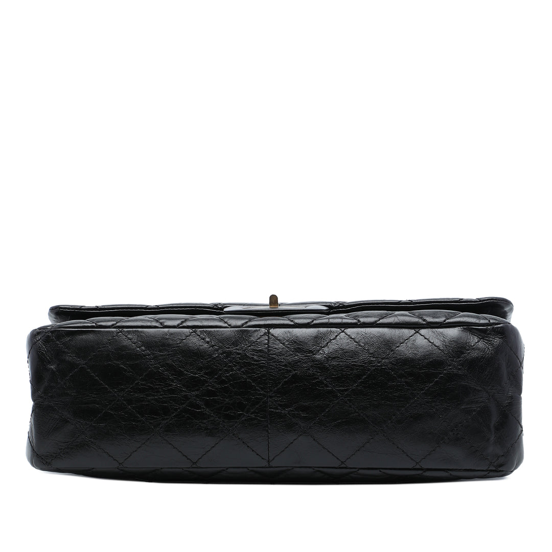 Matelassé vieilli Reissue 2.55 Double rabat 227 Cuir de veau Noir