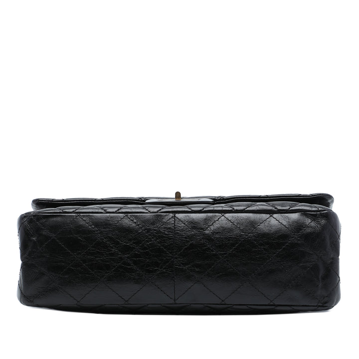 Matelassé vieilli Reissue 2.55 Double rabat 227 Cuir de veau Noir
