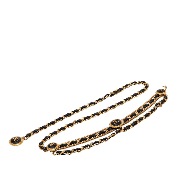 Chanel plaqué Cuir Woven Chain Medallion Belt