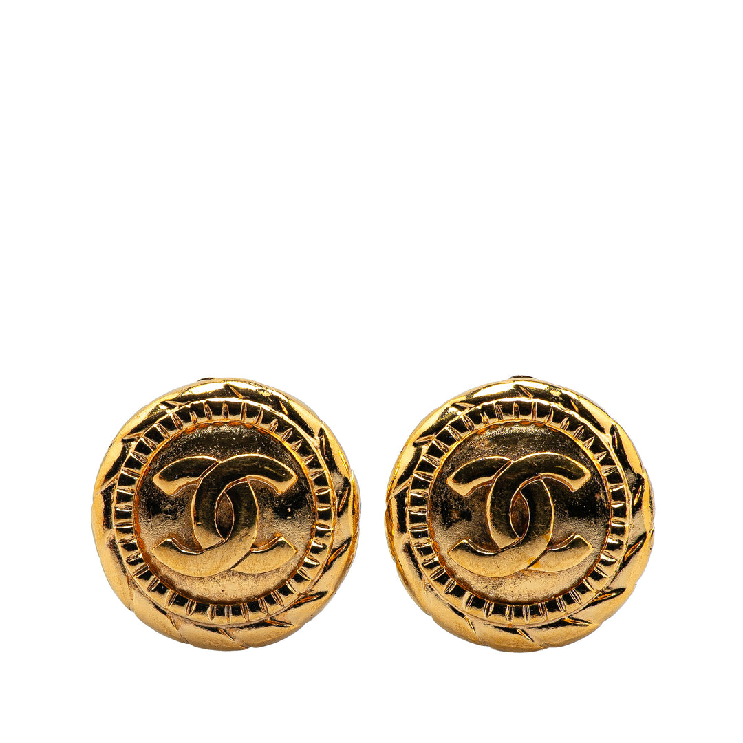Gold Plated CC Round Clip On Earrings Gold - Gaby Paris