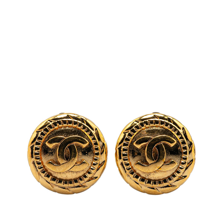 Gold Plated CC Round Clip On Earrings Gold - Gaby Paris