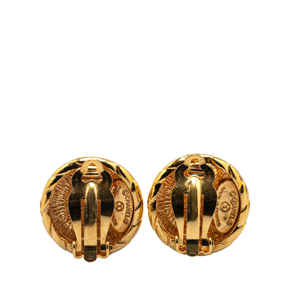 Gold Plated CC Round Clip On Earrings Gold - Gaby Paris