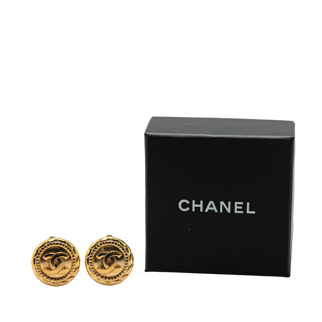 Gold Plated CC Round Clip On Earrings Gold - Gaby Paris