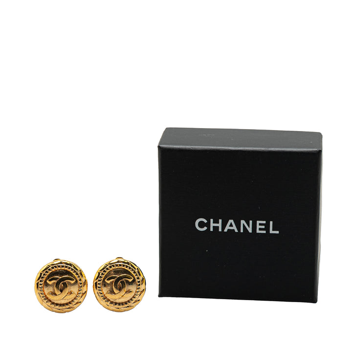 Gold Plated CC Round Clip On Earrings Gold - Gaby Paris