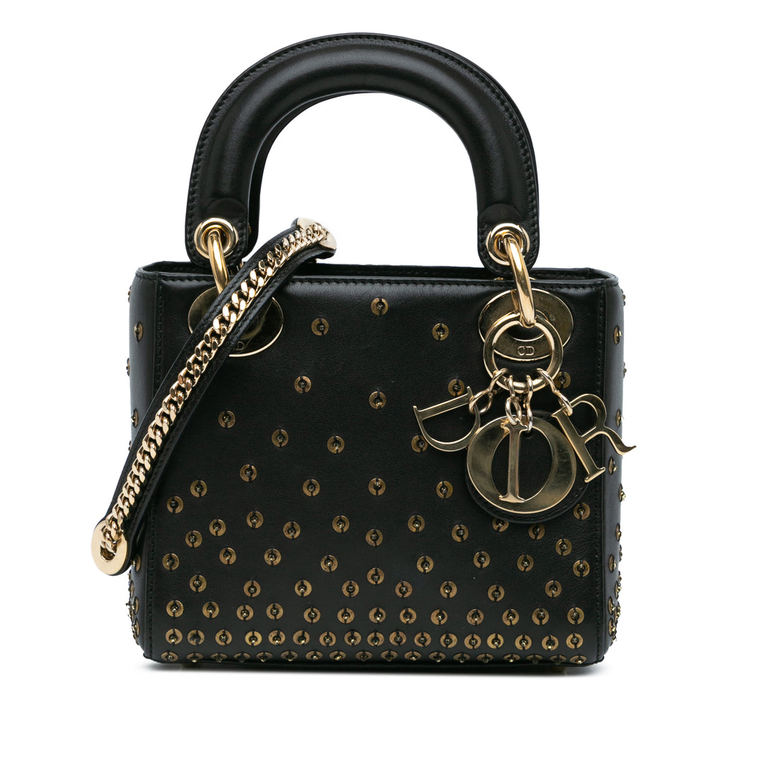 Mini Calfskin Embellished Lady Dior Black - Gaby Paris
