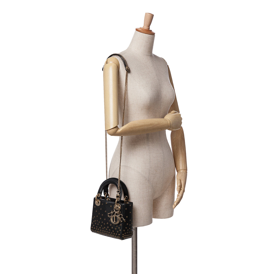 Mini Calfskin Embellished Lady Dior Black - Gaby Paris