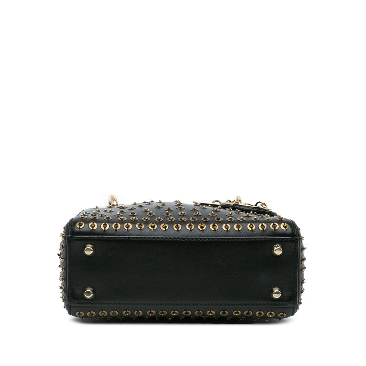Mini Calfskin Embellished Lady Dior Black - Gaby Paris
