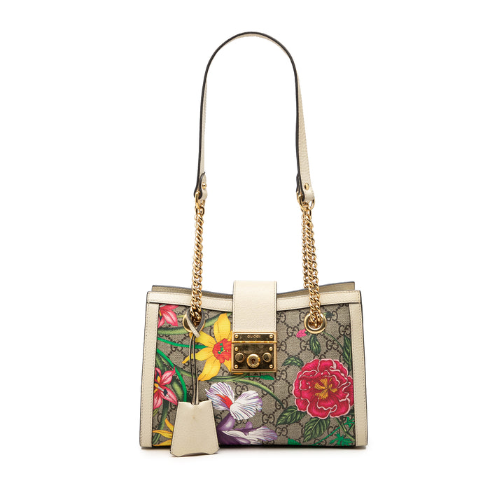 Gucci Small GG Supreme Flora Padlock Cabas