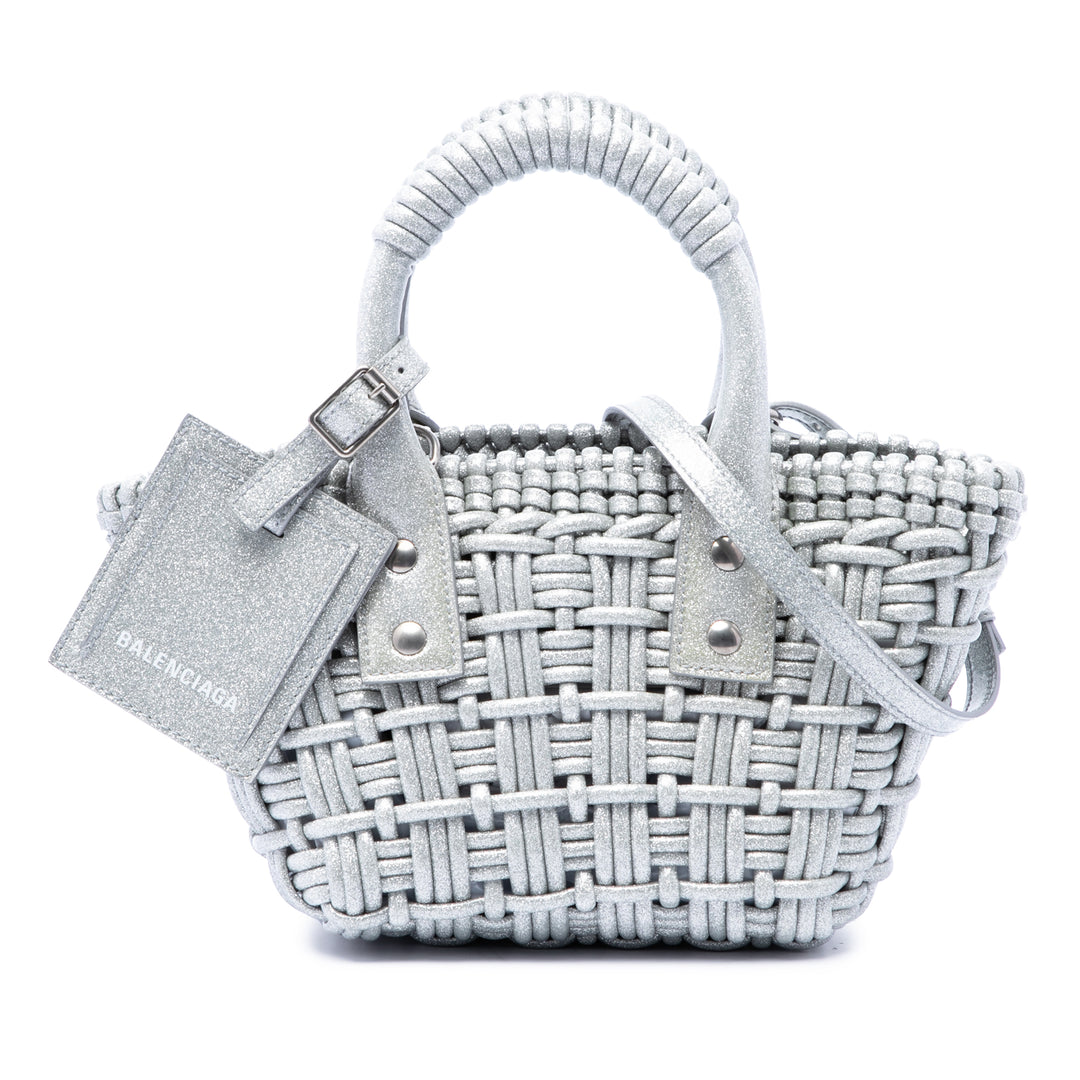 Balenciaga Metallic Faux Cuir Bistro Basket Sac XXS