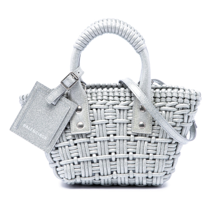 Balenciaga Metallic Faux Cuir Bistro Basket Sac XXS