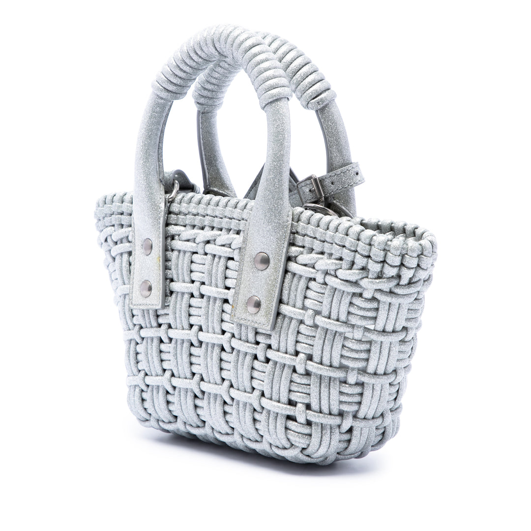 Balenciaga Metallic Faux Cuir Bistro Basket Sac XXS