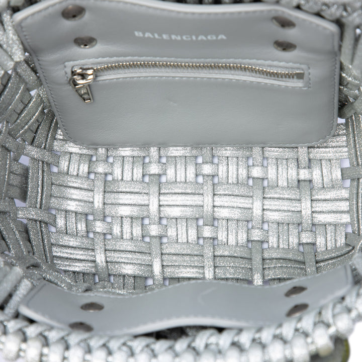 Balenciaga Metallic Faux Cuir Bistro Basket Sac XXS