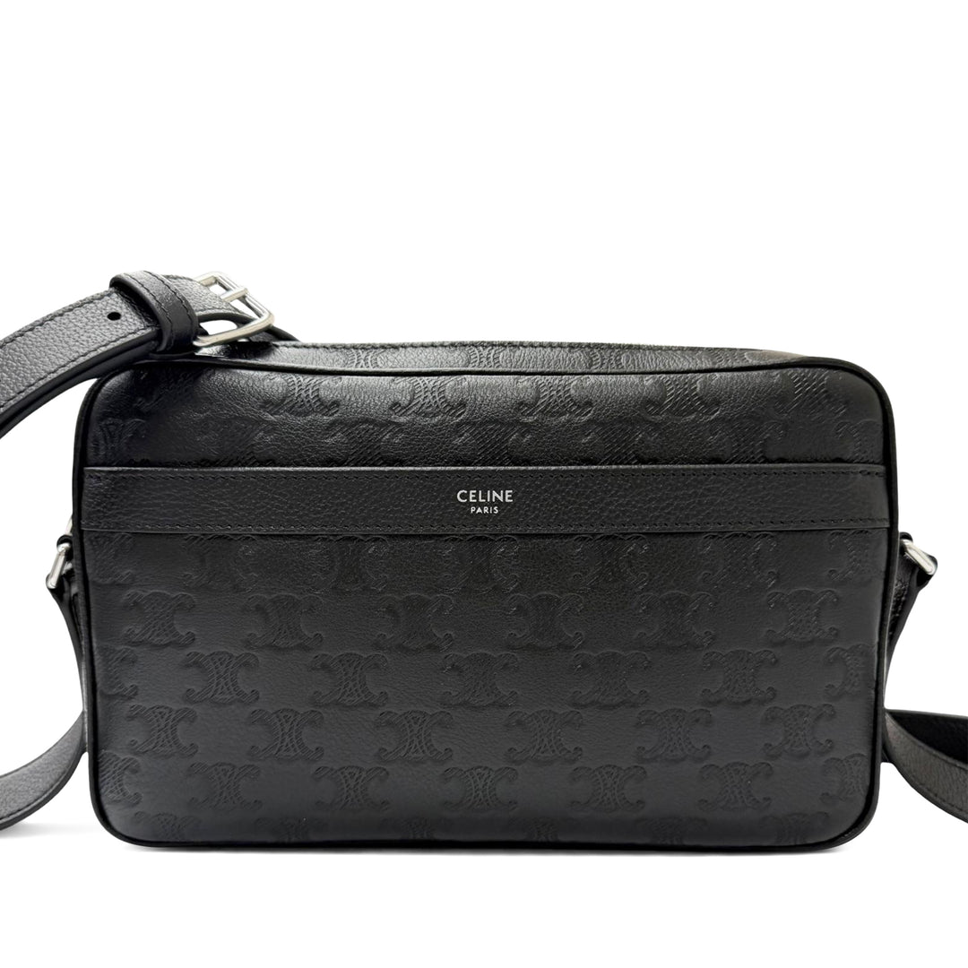Celine Sac bandoulière Triomphe embossé Messenger Moyen Cuir de veau Noir – vue principale – GABY PARIS