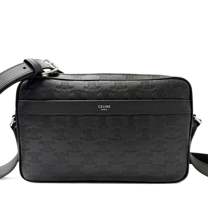 Celine Sac bandoulière Triomphe embossé Messenger Moyen Cuir de veau Noir – vue principale – GABY PARIS
