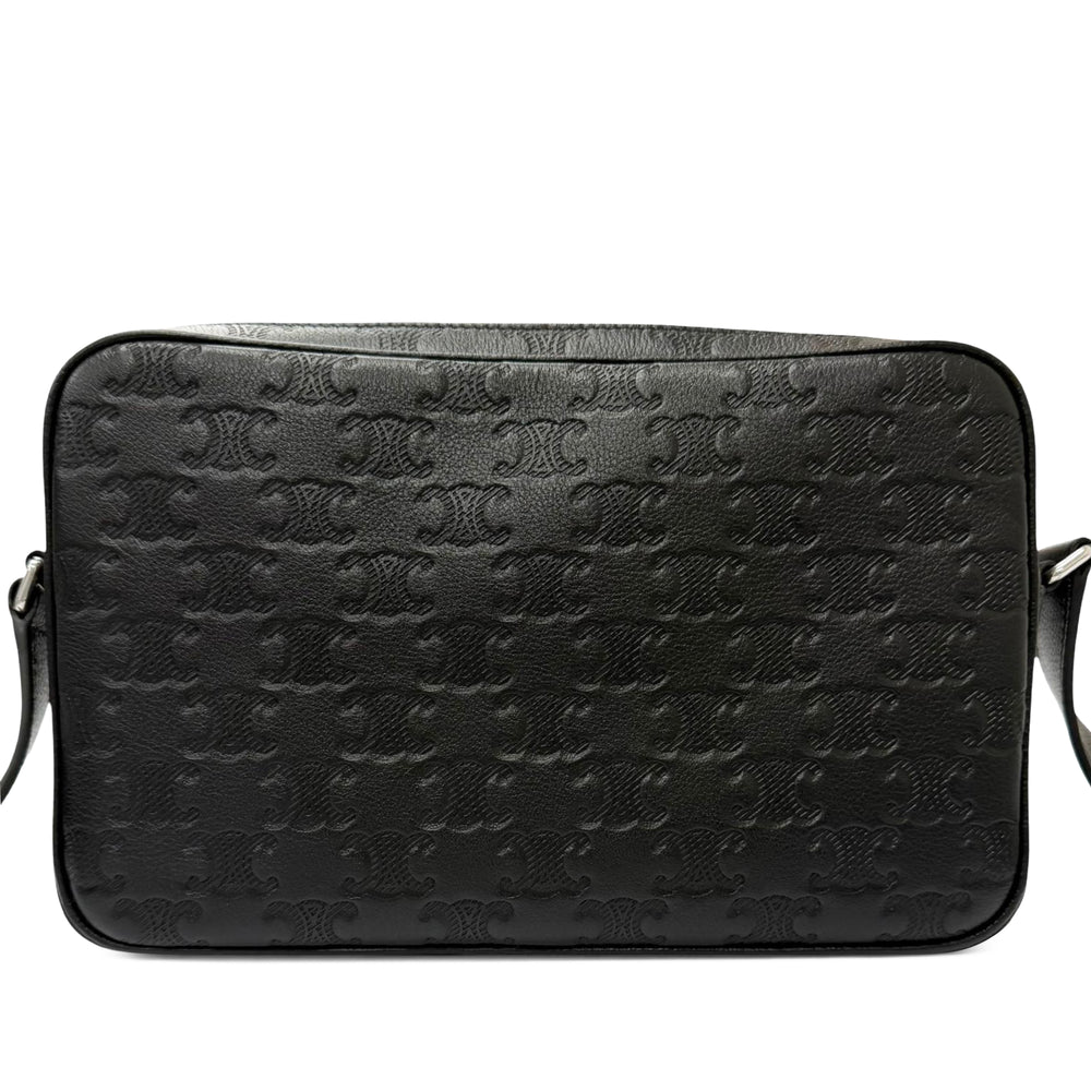 Celine Sac bandoulière Triomphe embossé Messenger Moyen Cuir de veau Noir – vue 2 – GABY PARIS