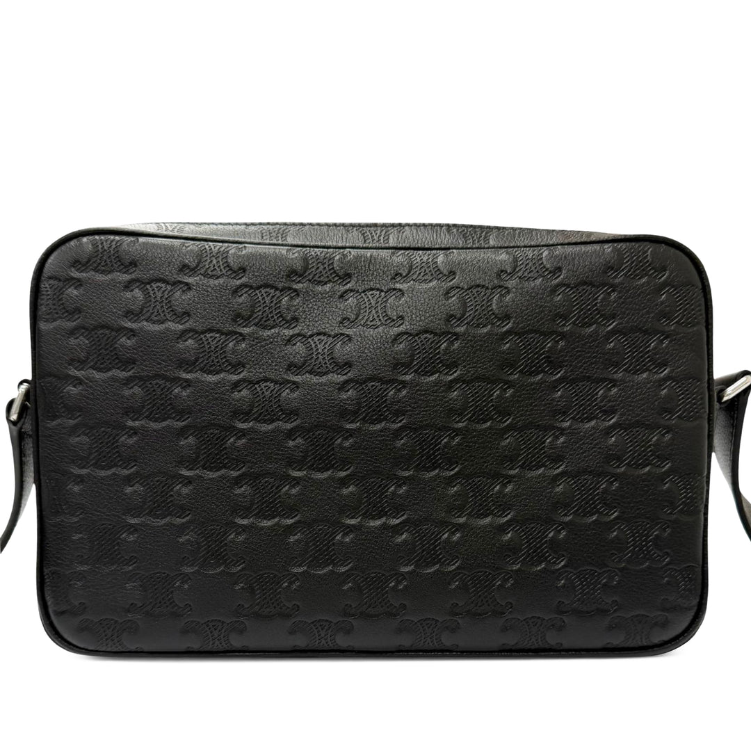Celine Sac bandoulière Triomphe embossé Messenger Moyen Cuir de veau Noir – vue 2 – GABY PARIS