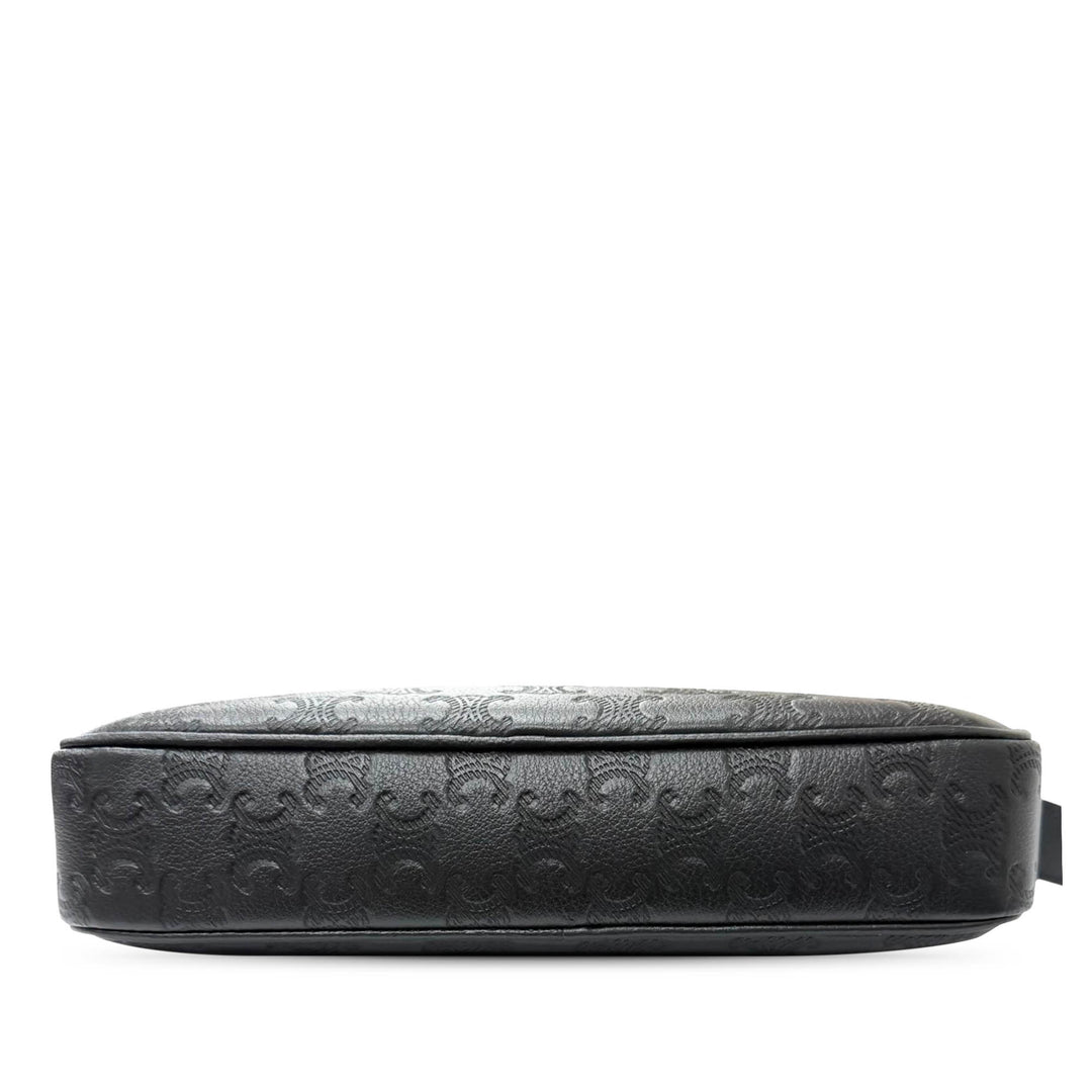 Celine Sac bandoulière Triomphe embossé Messenger Moyen Cuir de veau Noir – vue 3 – GABY PARIS