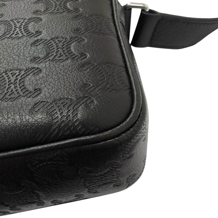 Celine Sac bandoulière Triomphe embossé Messenger Moyen Cuir de veau Noir – vue 9 – GABY PARIS