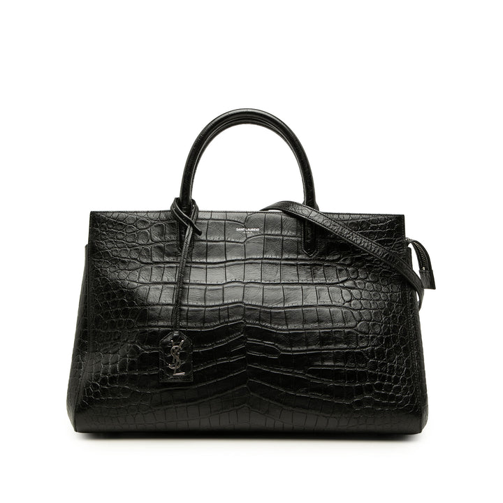 Saint Laurent Croc embossé Cabas Rive Gauche Sac Moyen Cuir de veau Noir