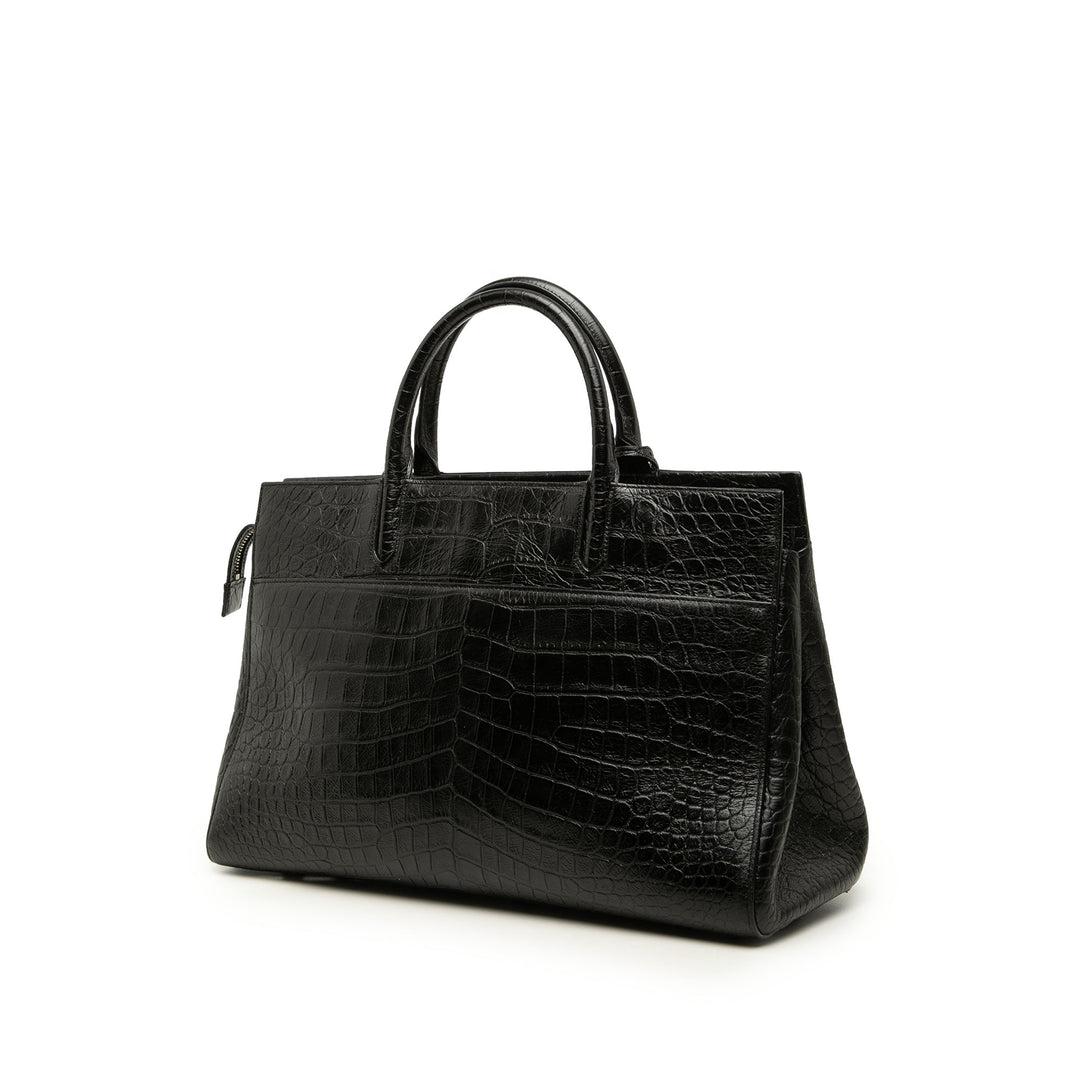 Saint Laurent Croc embossé Cabas Rive Gauche Sac Moyen Cuir de veau Noir