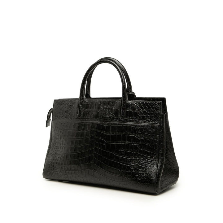 Saint Laurent Croc embossé Cabas Rive Gauche Sac Moyen Cuir de veau Noir