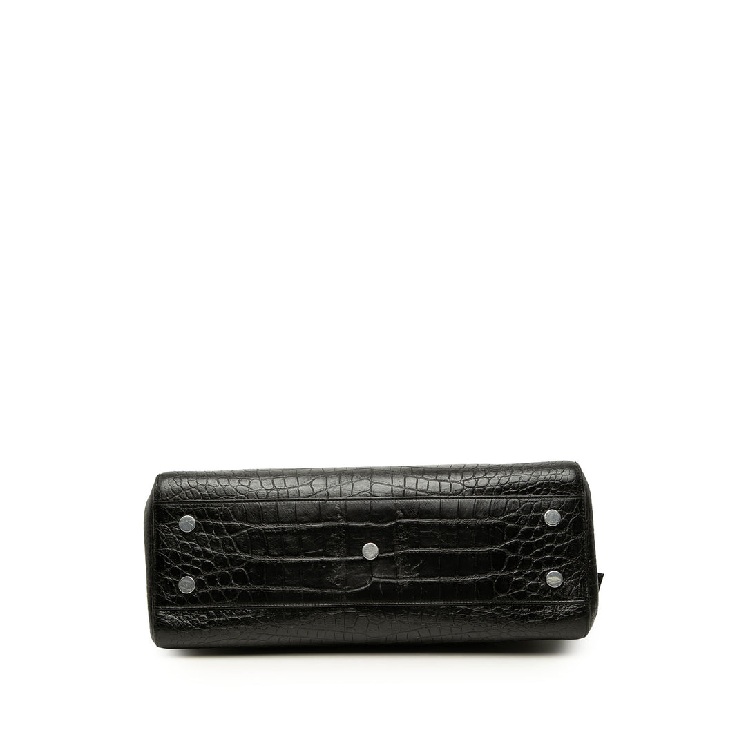 Saint Laurent Croc embossé Cabas Rive Gauche Sac Moyen Cuir de veau Noir