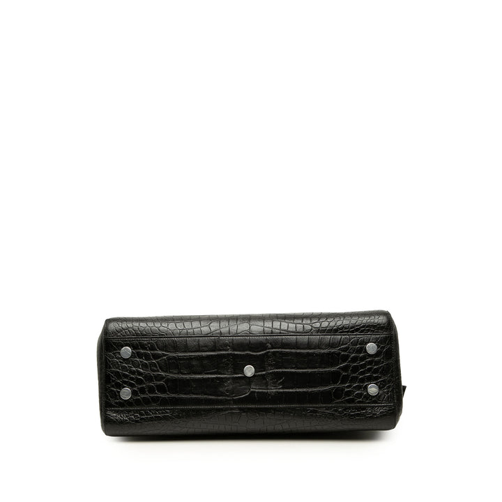 Saint Laurent Croc embossé Cabas Rive Gauche Sac Moyen Cuir de veau Noir