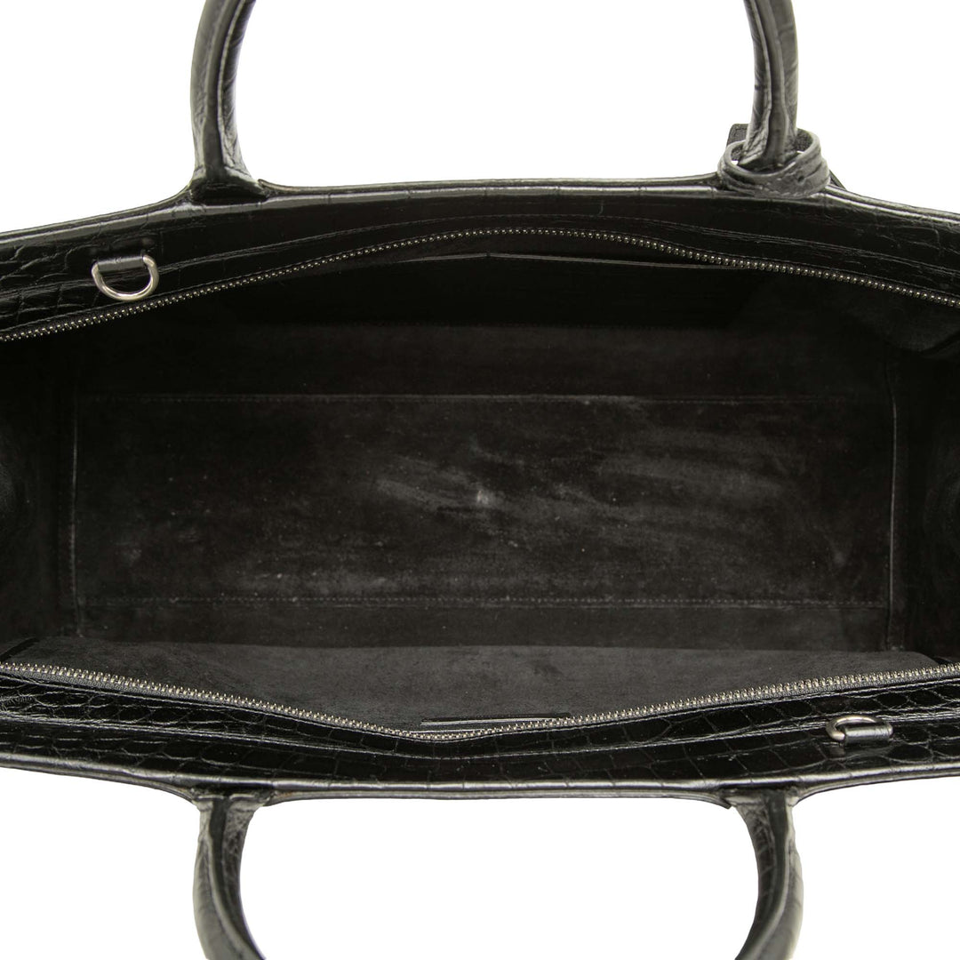 Saint Laurent Croc embossé Cabas Rive Gauche Sac Moyen Cuir de veau Noir