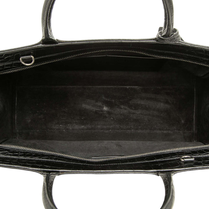 Saint Laurent Croc embossé Cabas Rive Gauche Sac Moyen Cuir de veau Noir