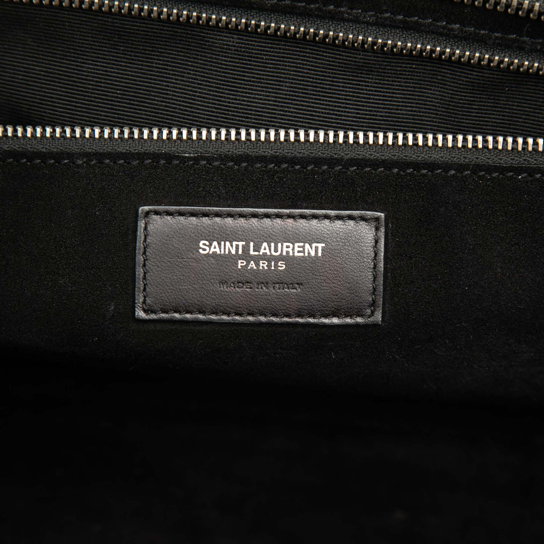 Saint Laurent Croc embossé Cabas Rive Gauche Sac Moyen Cuir de veau Noir