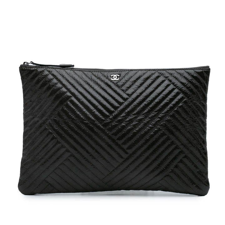Large CC Distressed Quilted Patent Chevron Crossing O Case Gray - Gaby Paris