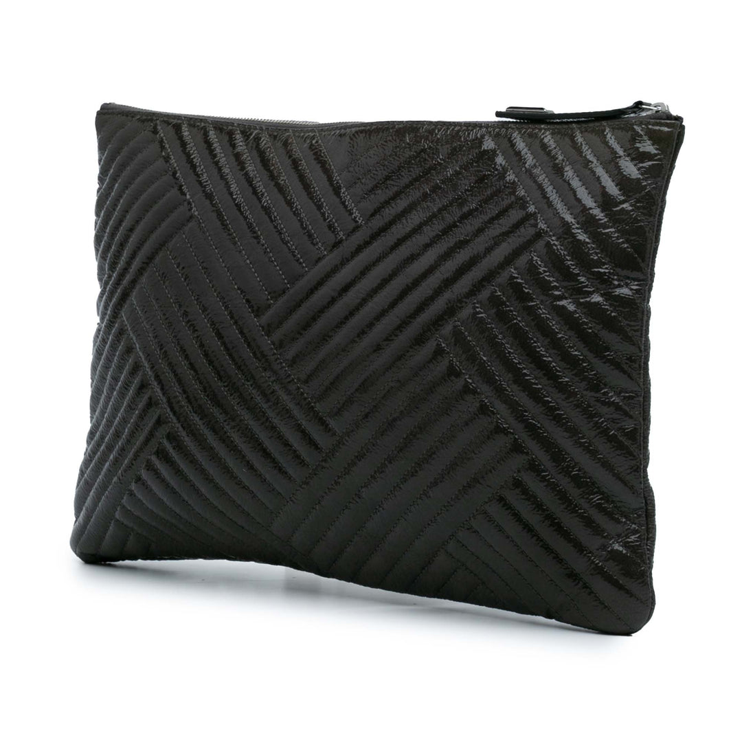 Large CC Distressed Quilted Patent Chevron Crossing O Case Gray - Gaby Paris