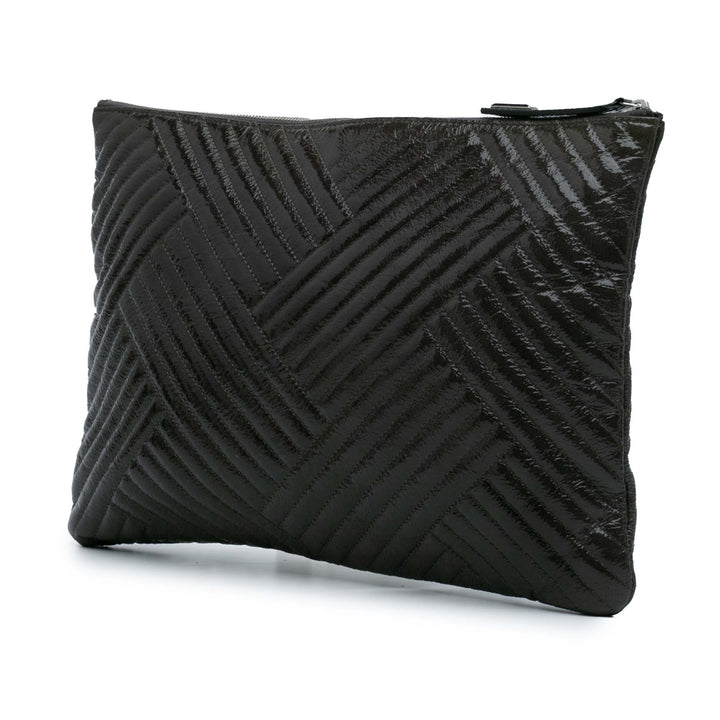 Large CC Distressed Quilted Patent Chevron Crossing O Case Gray - Gaby Paris
