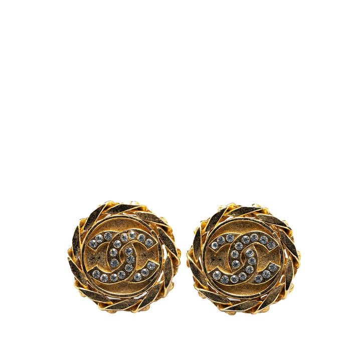 Gold Plated Rhinestone CC Clip On Earrings Gold - Gaby Paris