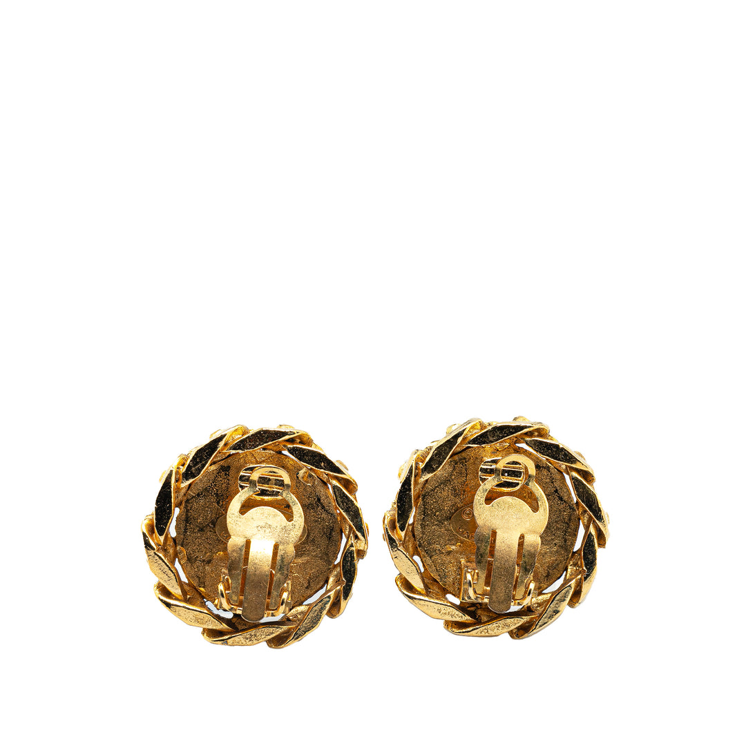 Gold Plated Rhinestone CC Clip On Earrings Gold - Gaby Paris